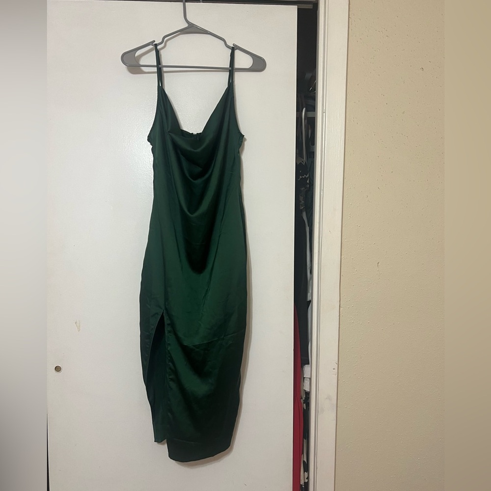 Emerald green silk dress